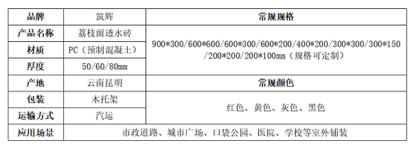 荔枝面透水PC砖规格说明