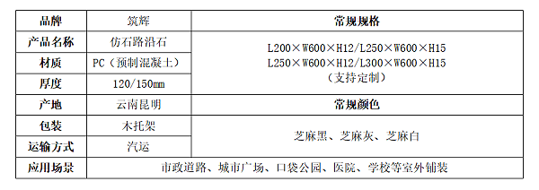 仿石路沿石规格说明