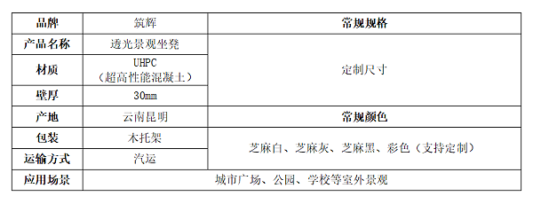 透光坐凳规格说明