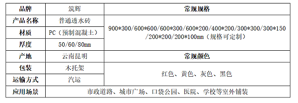 普通透水砖规格说明