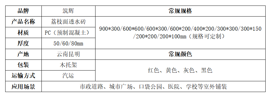 荔枝面透水PC砖规格说明